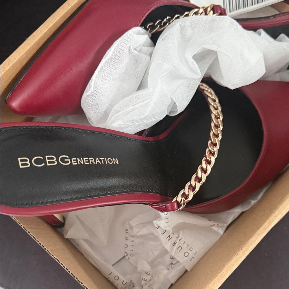 Brand new last week at this price - BCBGeneration gold Chain Red/Maroon Mules - Picture 3 of 6